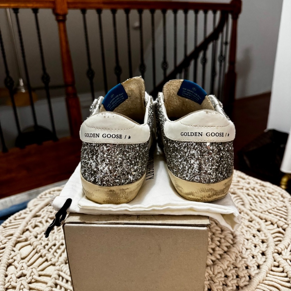 Golden Goose Silver Glitter Sneakers with Pink Star - Picture 3 of 8